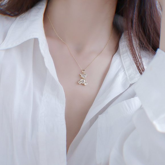 NEW 14K Gold Plated Diamond Bear Necklace - Picture 6 of 10